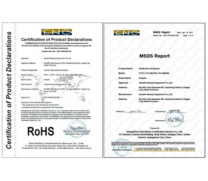 ROHS and MSDS test reports